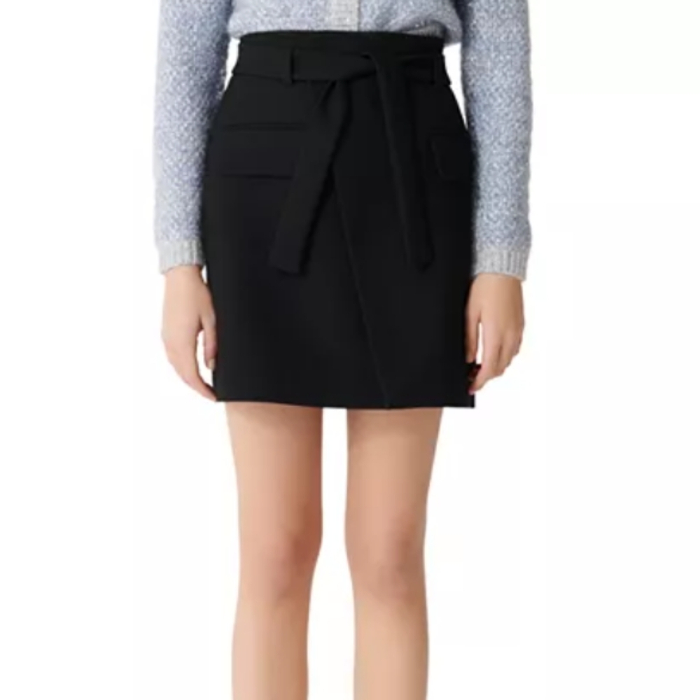 Maje Belted Black Wrap Skirt